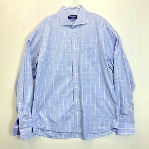 KENNETH GORDON Shirt 17-36 Button Up Blue Stripes French Cuff Oxford Made in USA - Picture 1 of 7